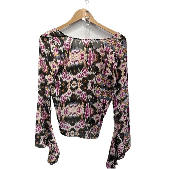 Show Me Your Mumu Chelsey Ikat Dye Sheer Bell Sleeve Blouse Top Small Boho Chic - Picture 2 of 8